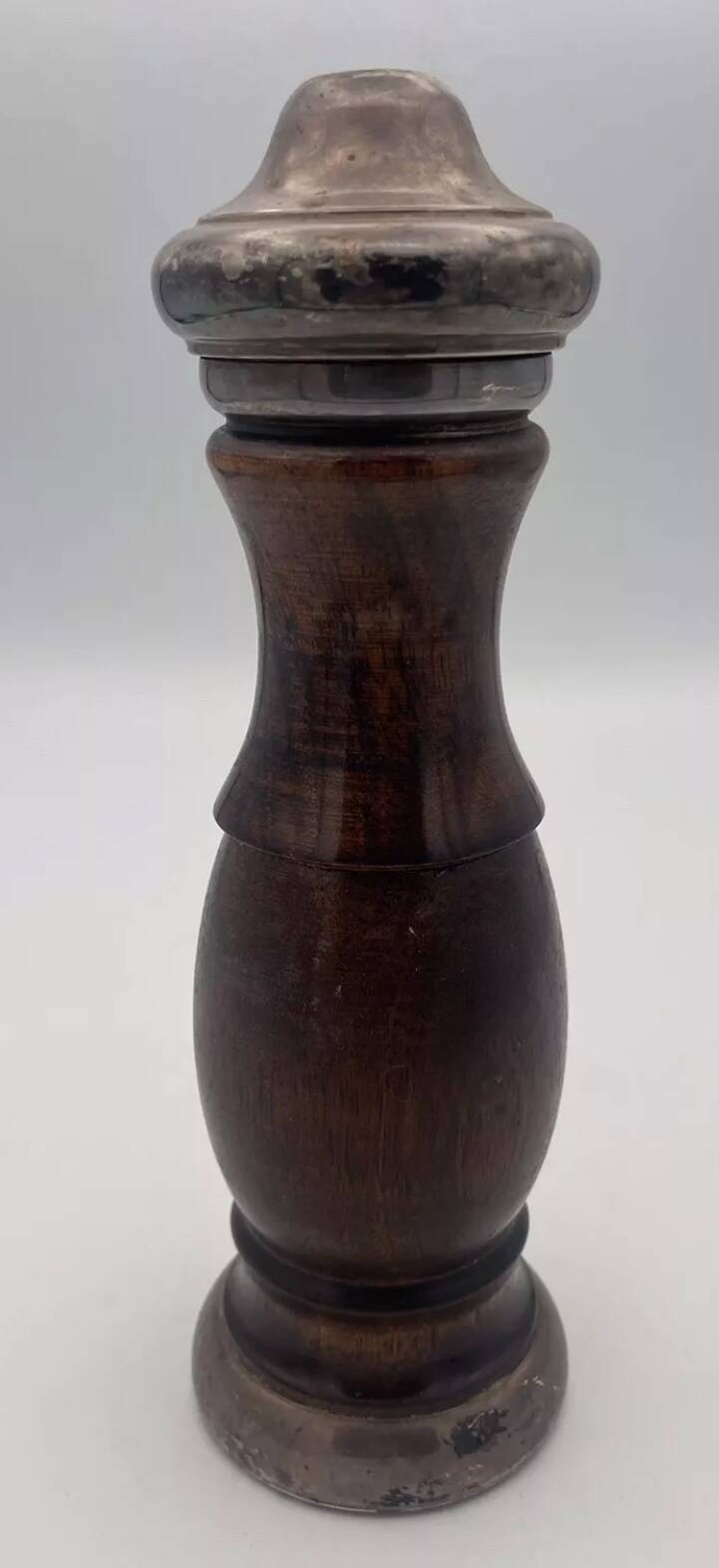 Vintage pepper mill in wood and silver, fisher silversmith 1937, italy