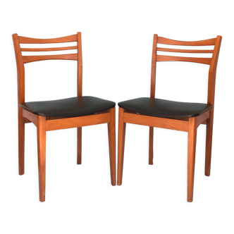 Chaises de salle à manger vintage scandinaves en teck et cuir skai des années 1960 Set de 2