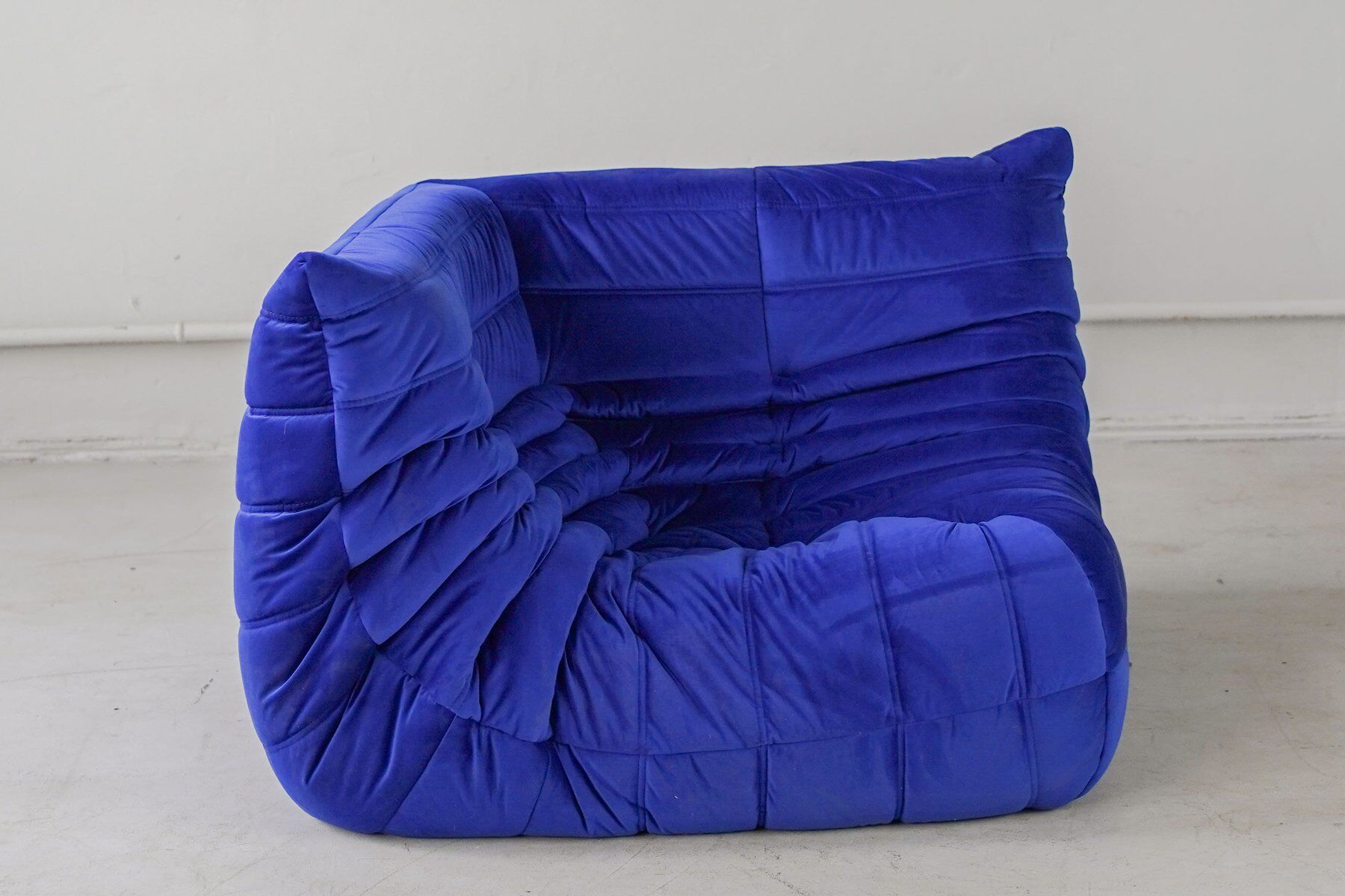 Togo living room set in blue velvet by Michel Ducaroy for Ligne Roset, 1979, set of 5