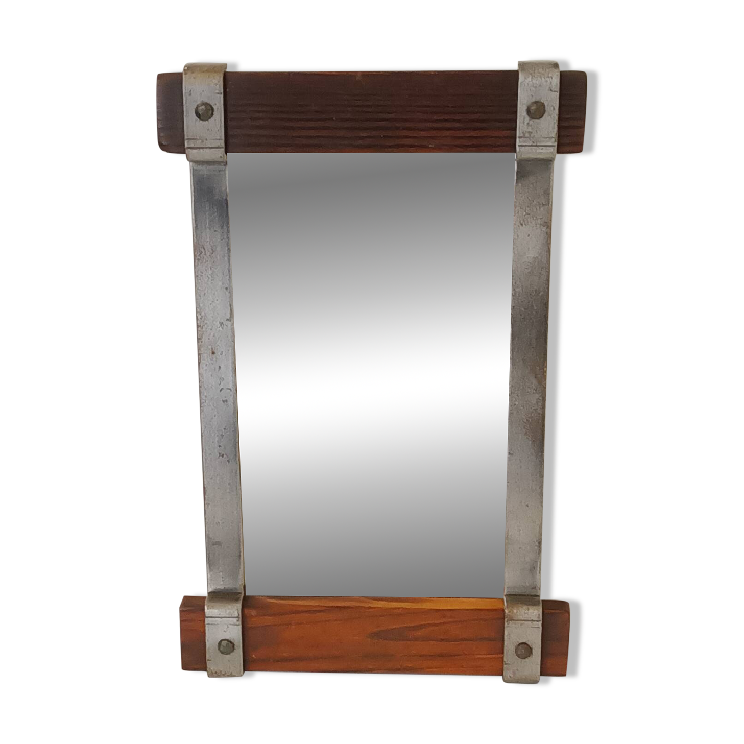 Handcrafted mirror in wood and wrought iron 1950