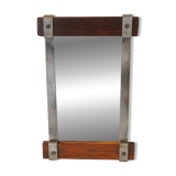 Handcrafted mirror in wood and wrought iron 1950