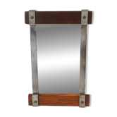 Miroir artisanal en bois et fer forgé 1950