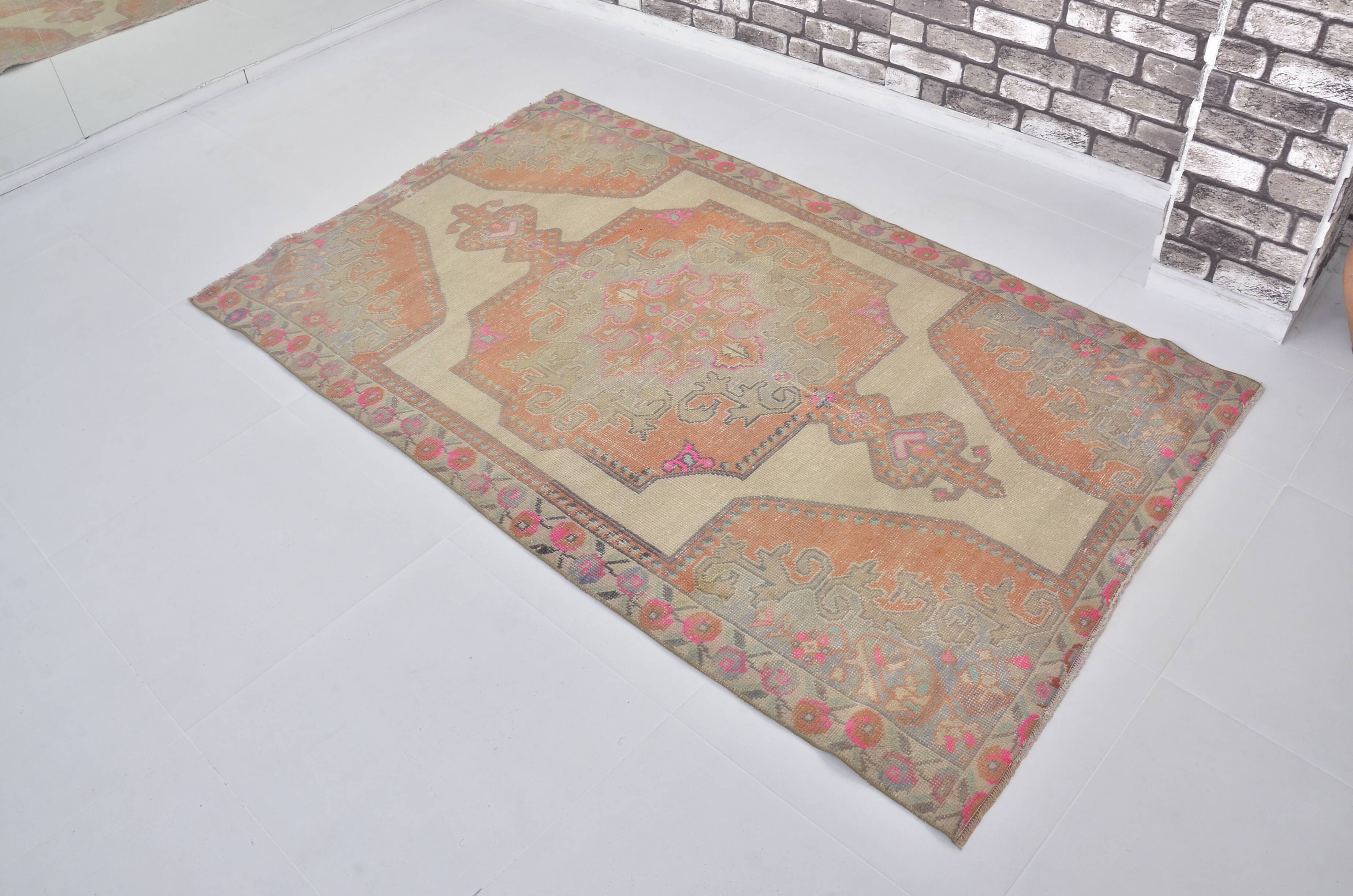 Orange & Beige Wool Handmade Rug sku 2607