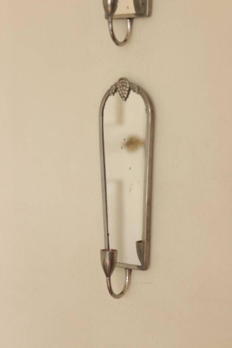 Pair of Mid Century Swedish Pewter Sconces with Mirror