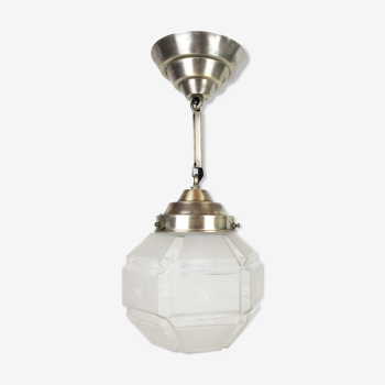 Suspension boule art deco en verre depoli