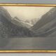 Photo in black and white mountain lake in golden frame