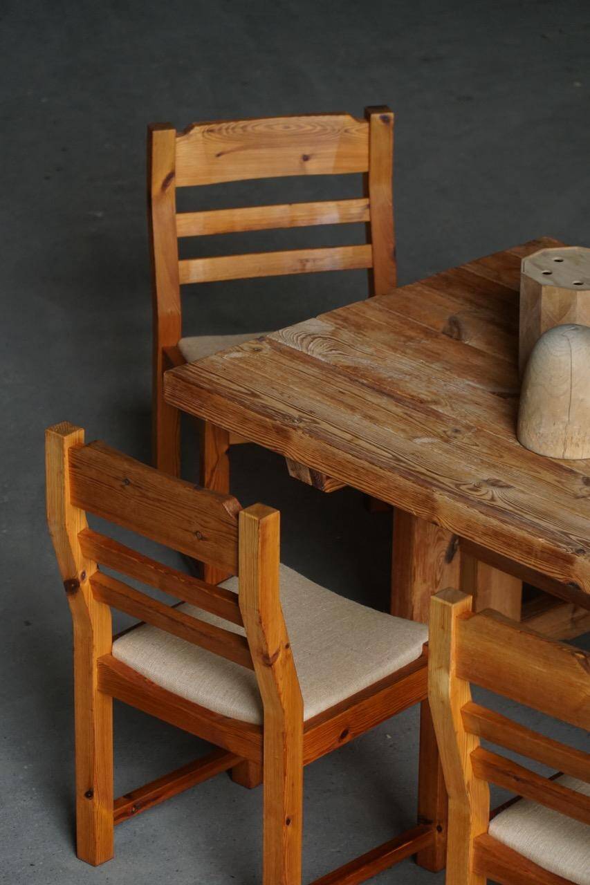 Set of 6 brutalist pine chairs, Hans Frydendal, Danish modernism, 1970s.