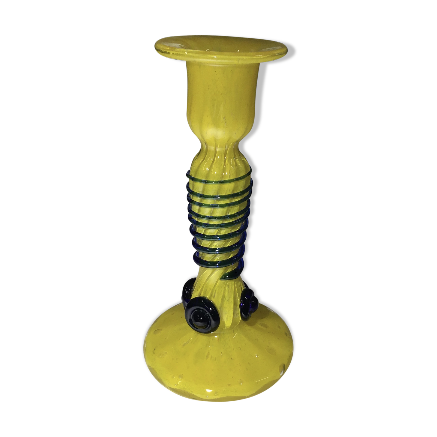 Yellow soliflore twisted with blue glass from the 60s/70s