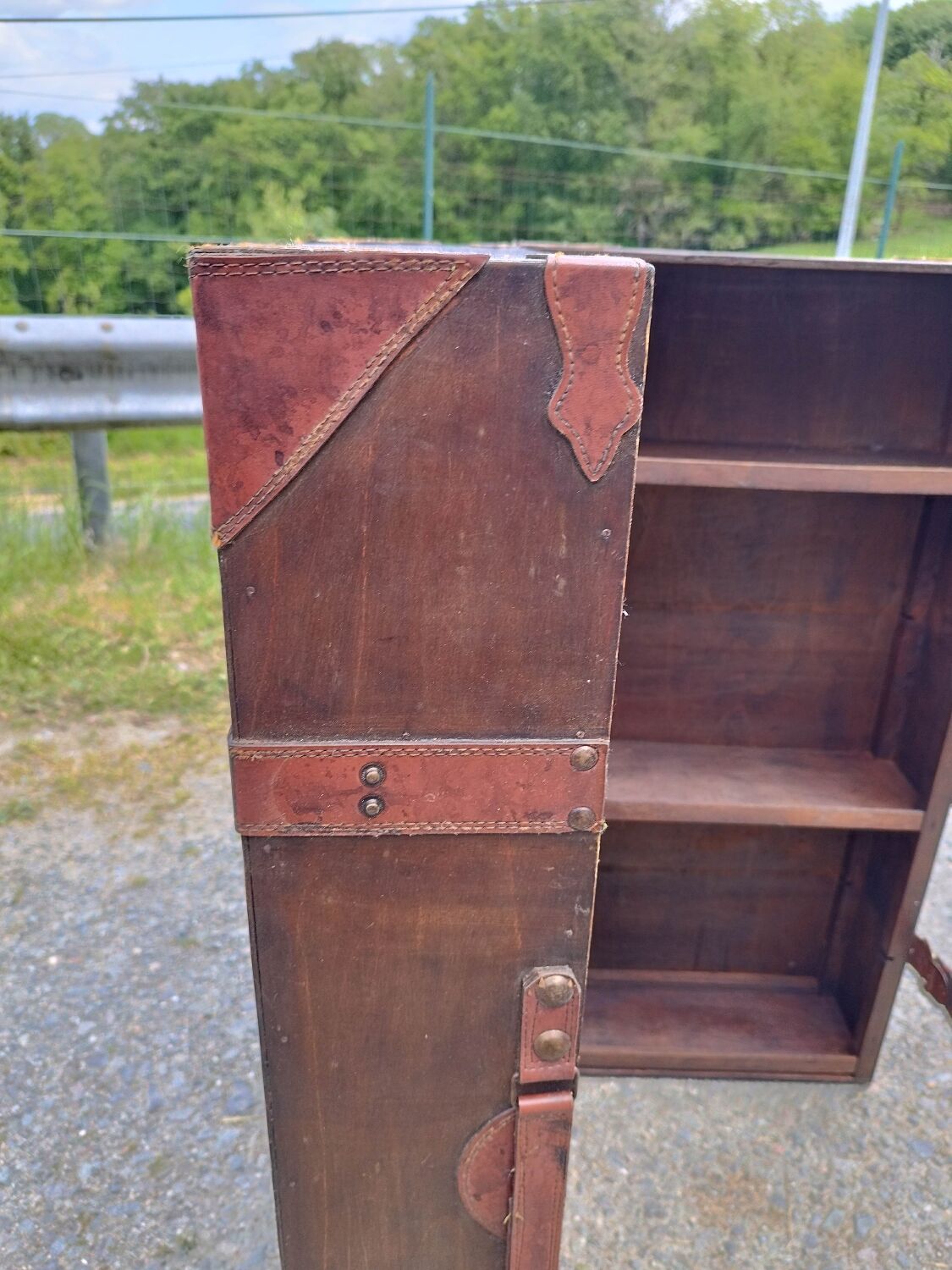 Furniture trunk wood coffee table shelves library suitcase