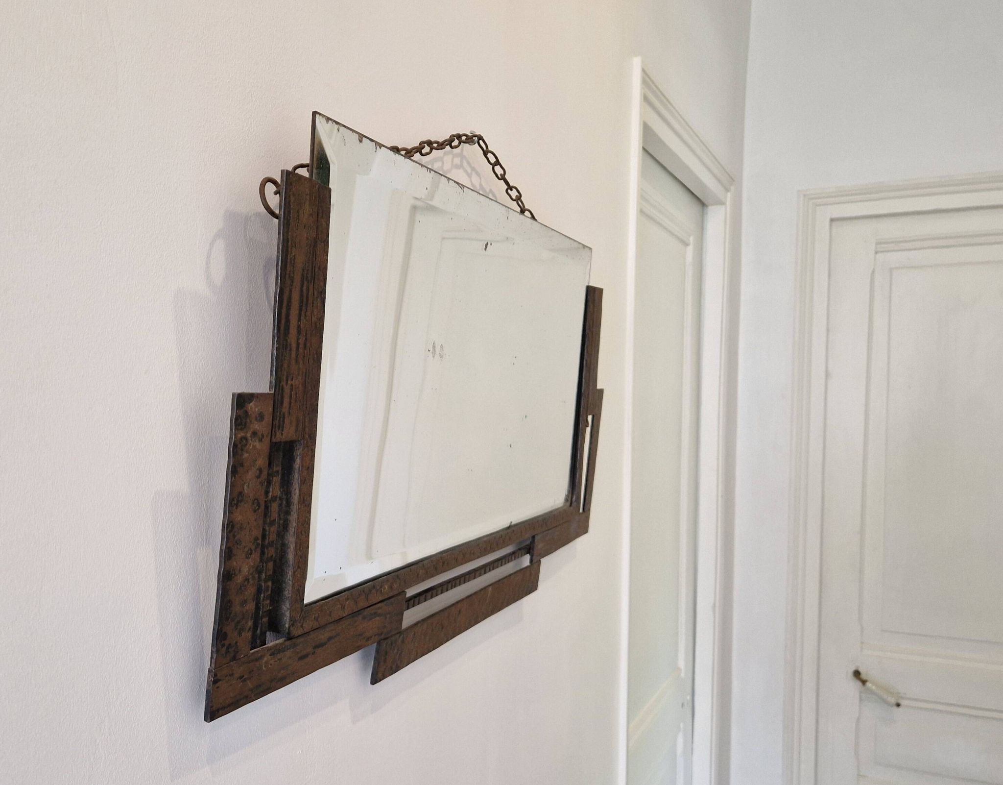 Antique beveled wrought iron mirror circa 1930