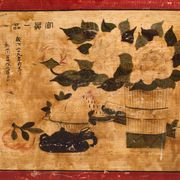 Antique lacquered pine buffet with painted lotus motifs – China, circa 1920