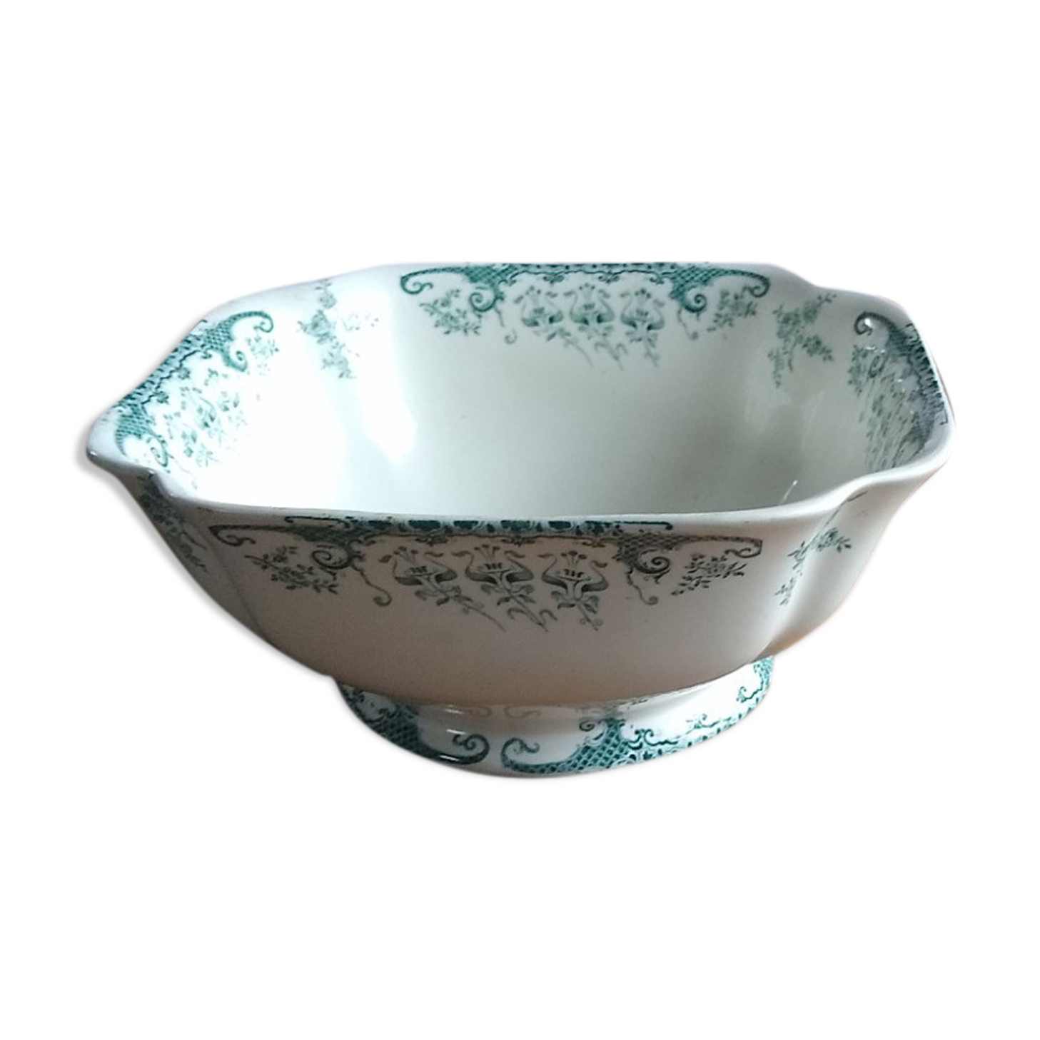 Square bowl Longwy germain model of gray green color