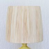 Yellow ceramic lamp, raffia lampshade, 60s