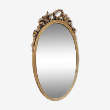 Miroir ovale doré style Louis XVI des années 70 50x80cm
