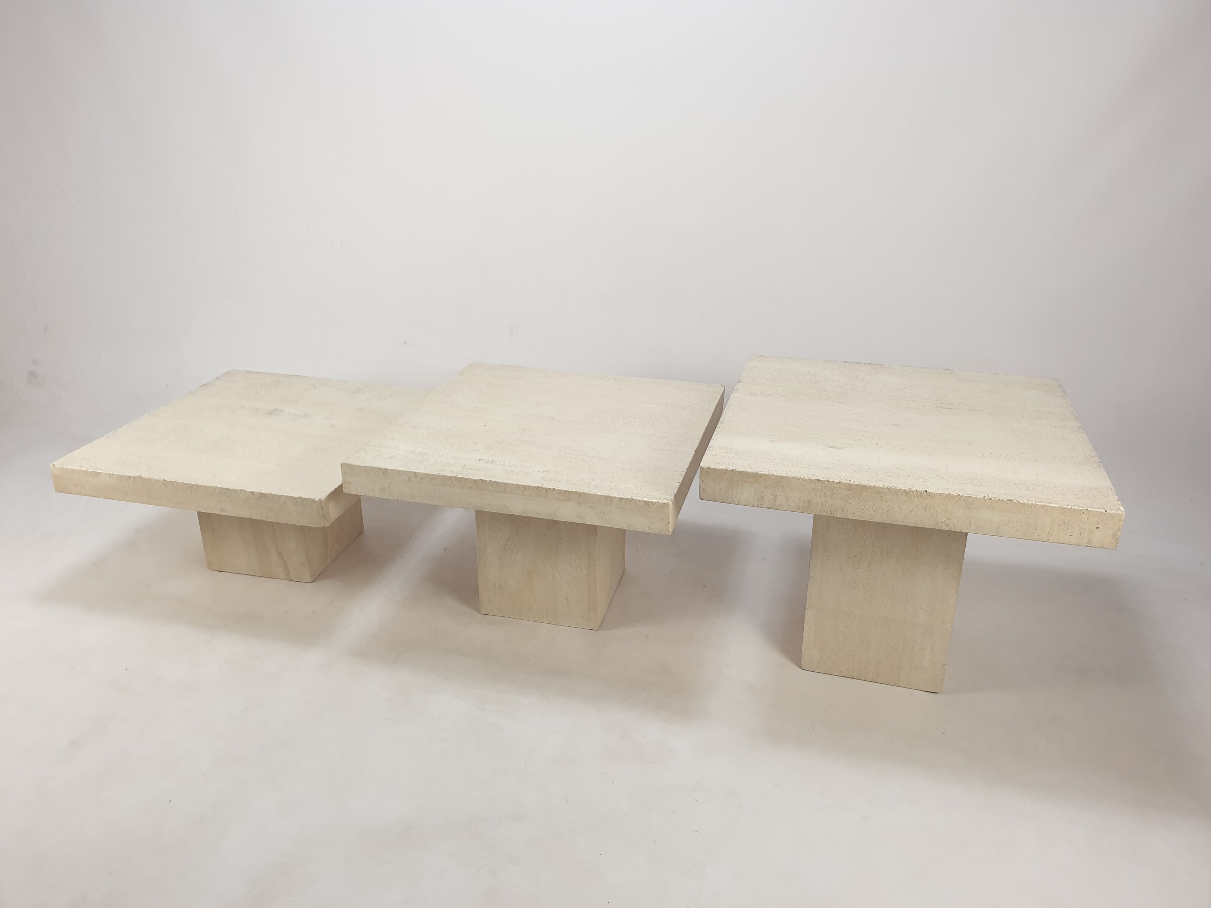Set of 3 Italian Travertine Coffee Tables, 1980s
