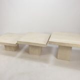Set of 3 Italian Travertine Coffee Tables, 1980s