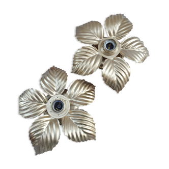 Pair of golden flower wall lamps