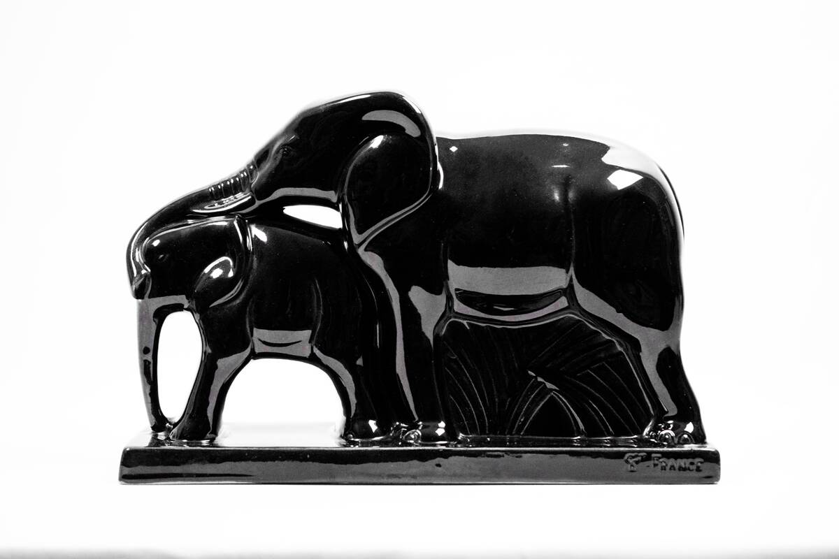 Charles lemanceau, saint-clément earthenware factory - elephant and baby elephant