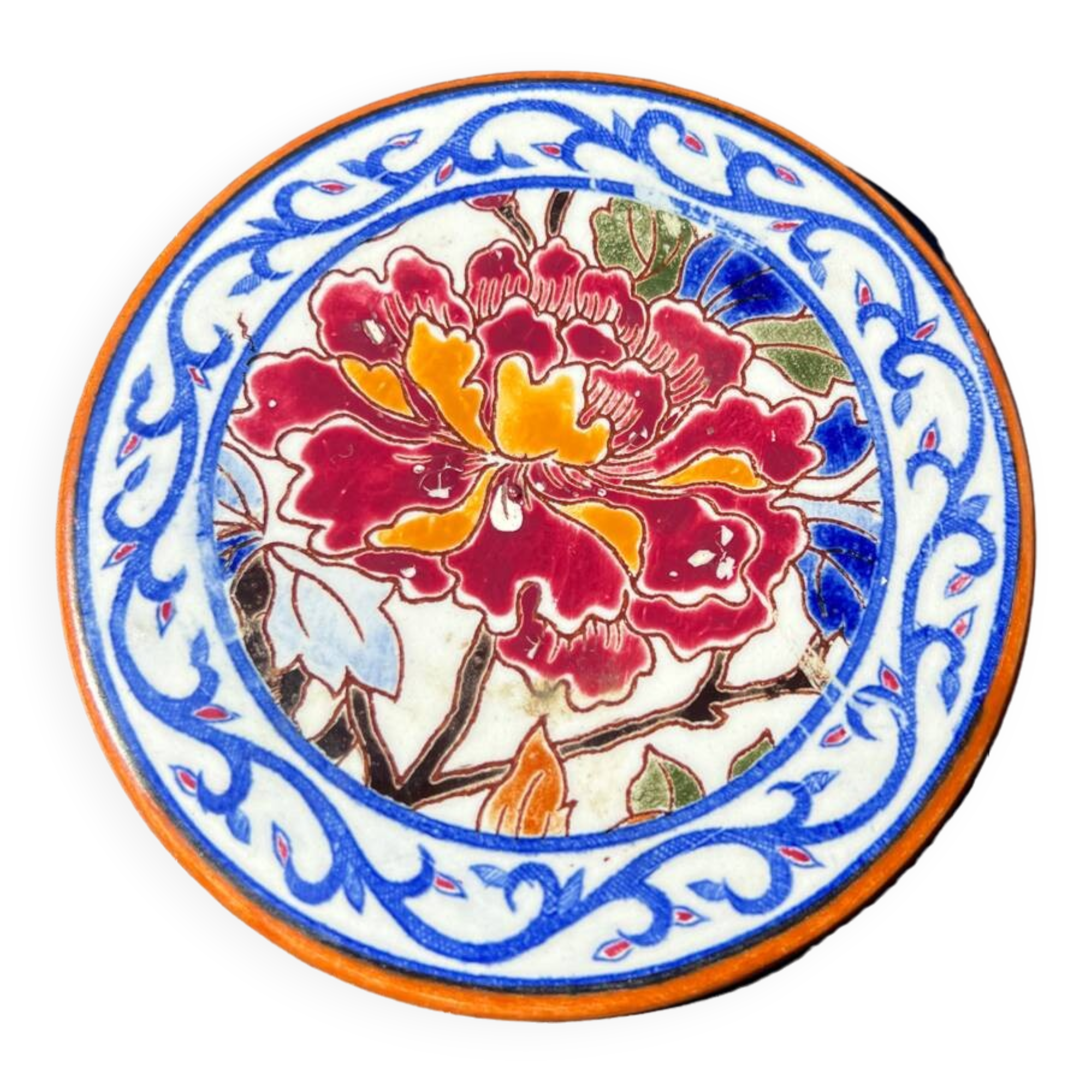 Hand-painted Gien bottle coaster