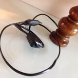 Pair of turned wooden bedside lamps and lace/vintage lampshade 60s-70s