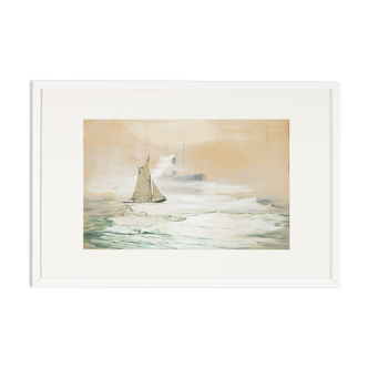 On the high seas, gouache on paper, 69 x 46cm