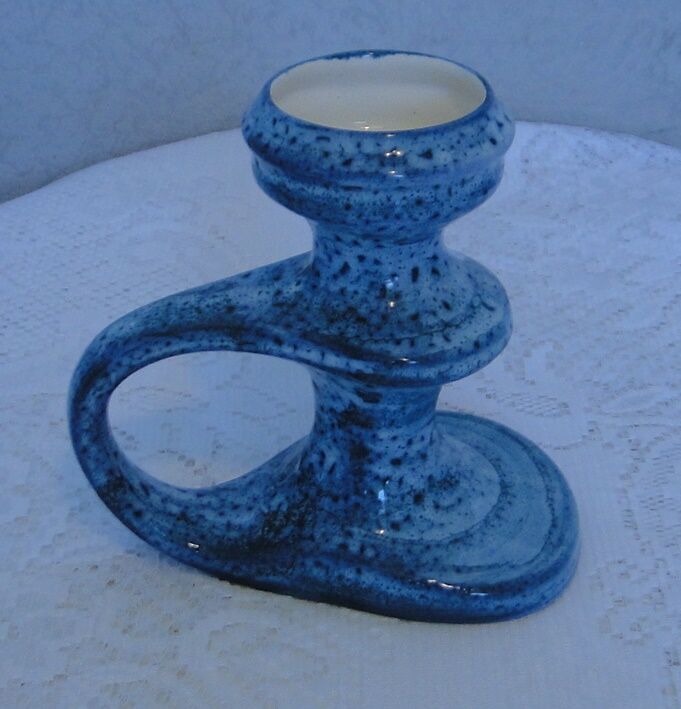 Vase with handle in turquoise blue glazed ceramic signed Loic Carnac