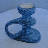 Vase with handle in turquoise blue glazed ceramic signed Loic Carnac