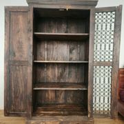 Massiv antik kolonial Schrank geschnitzt Holz Türen Gusseisen Gitter, Bali