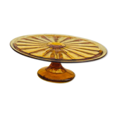 Plat à gâteau sur pied en verre moulé jaune