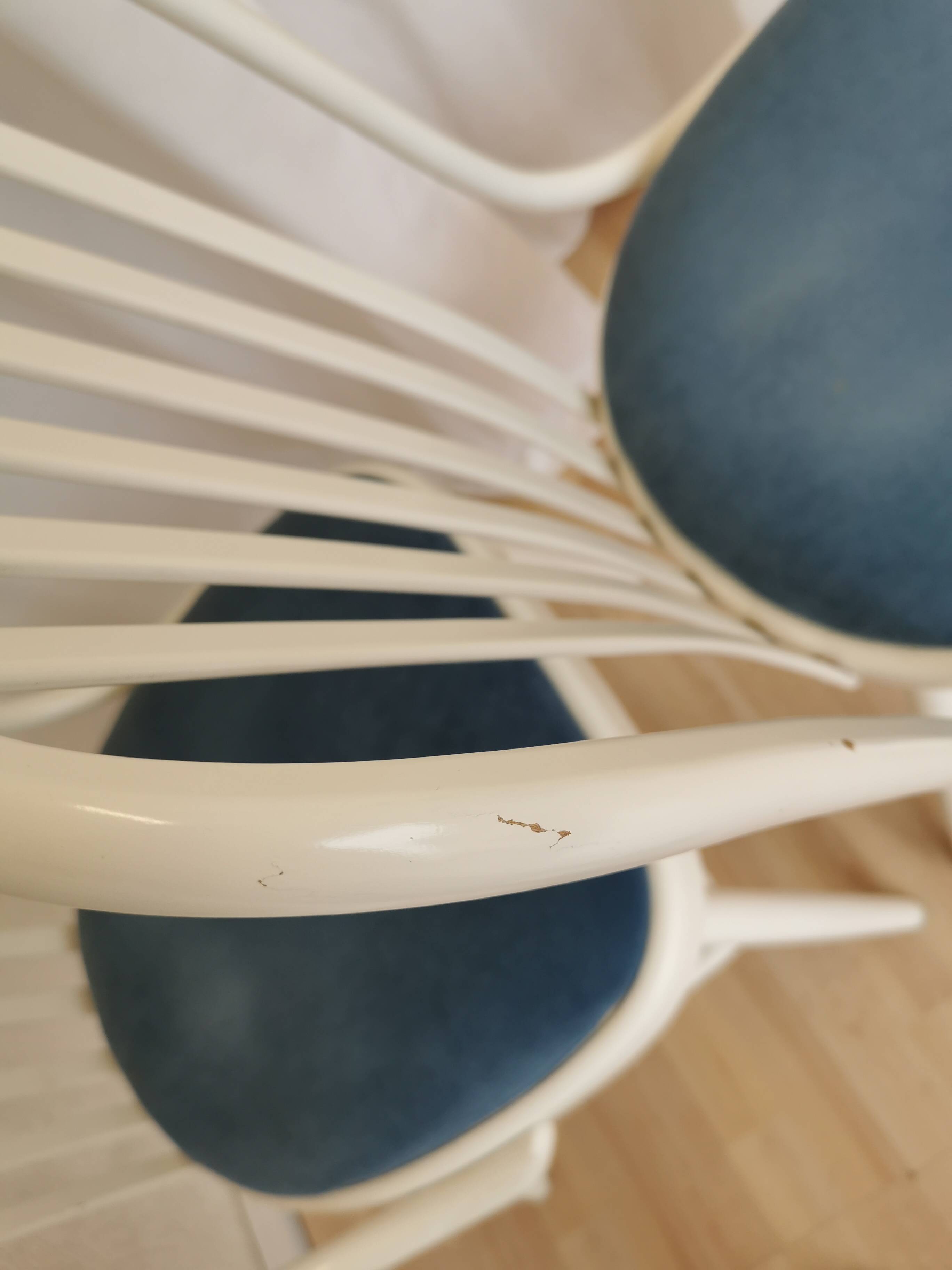 Set of 4 Vintage Bentwood White Dining Chairs in Ligna Style wit Blue Seat