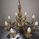 Lustre ancien 8 feux 8 branches en bronze doré Louis XVI TBE