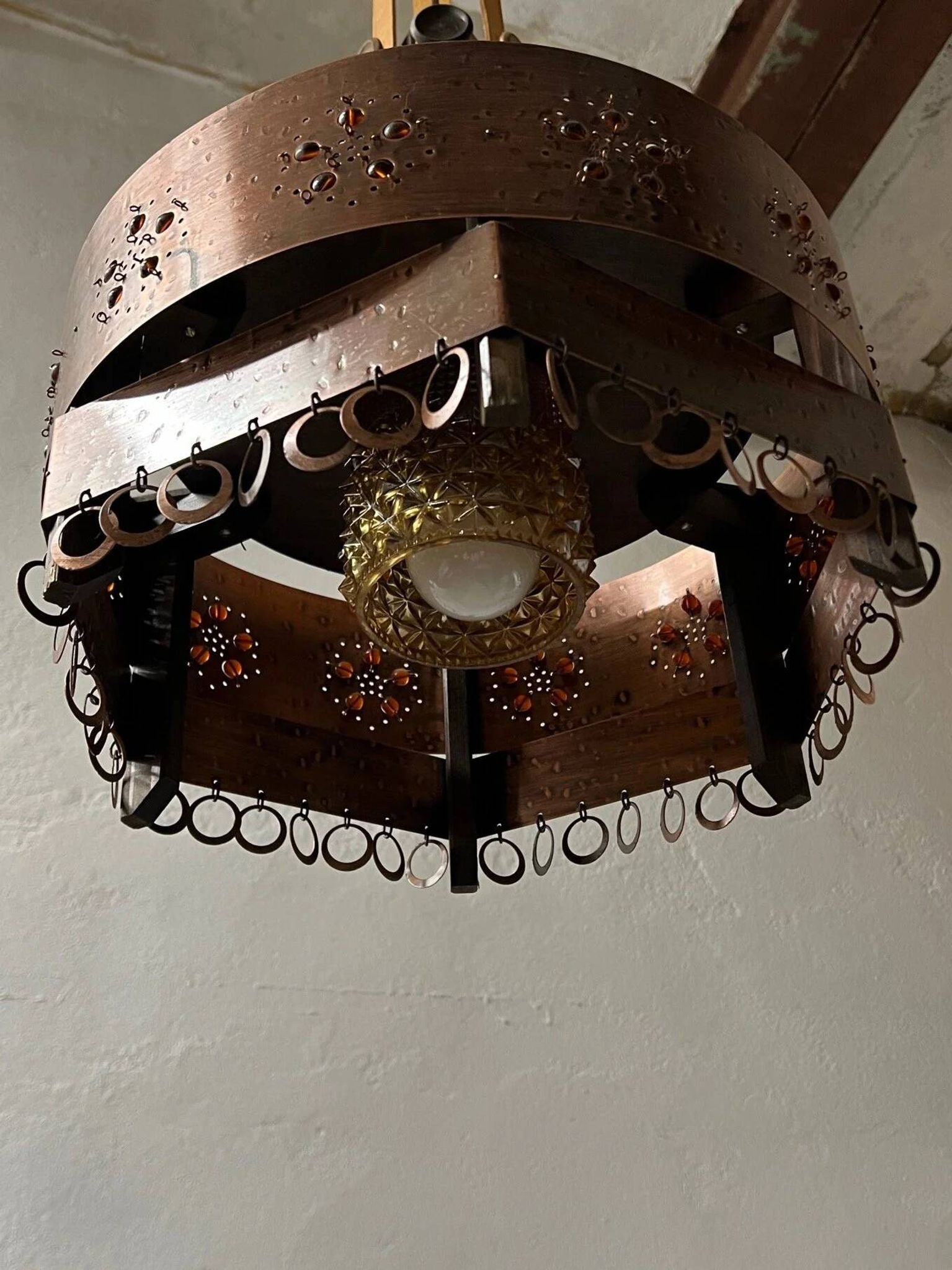 Arts and crafts metal ceiling lamp | Sweden | 1920s