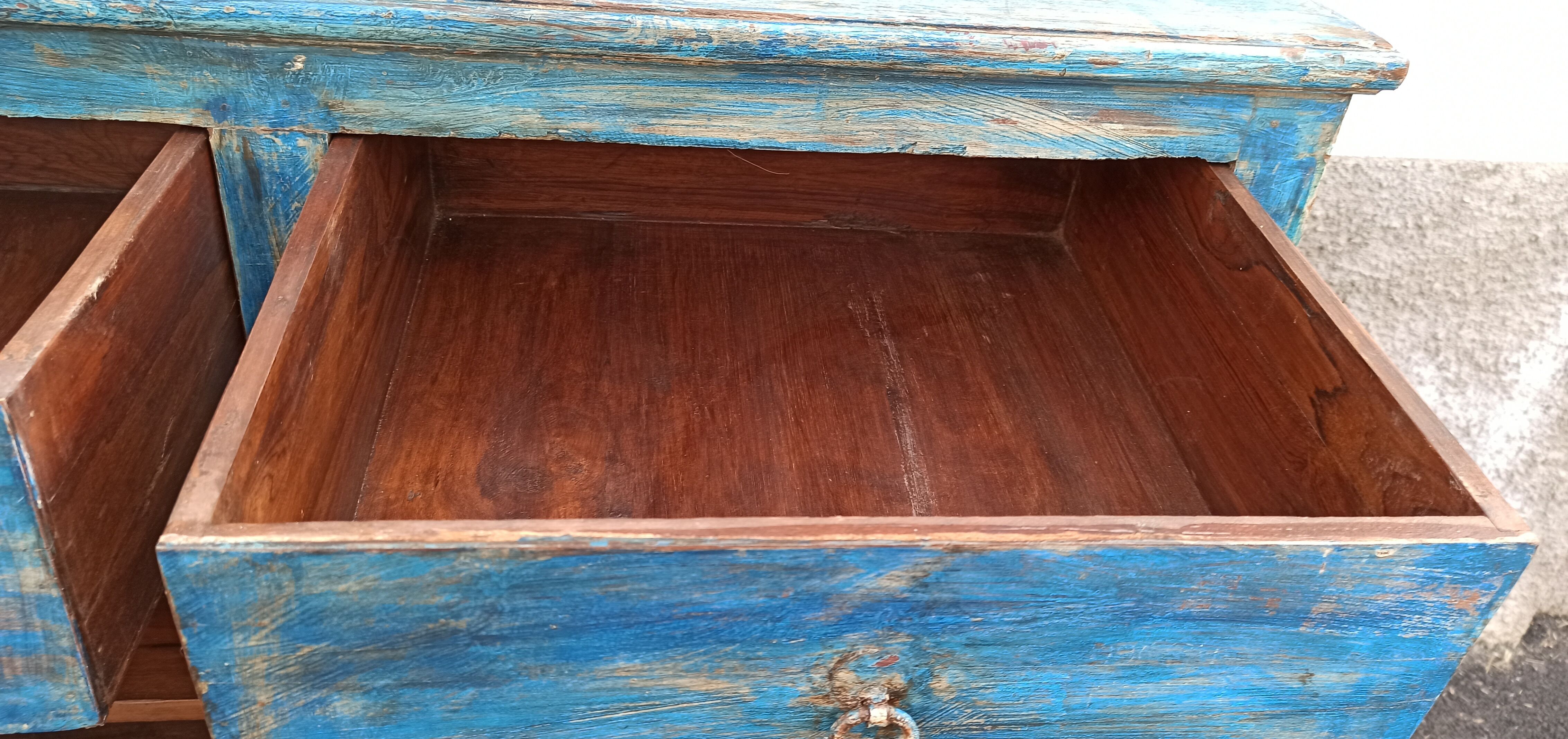 Blue wooden buffet with 2 drawers and 2 doors