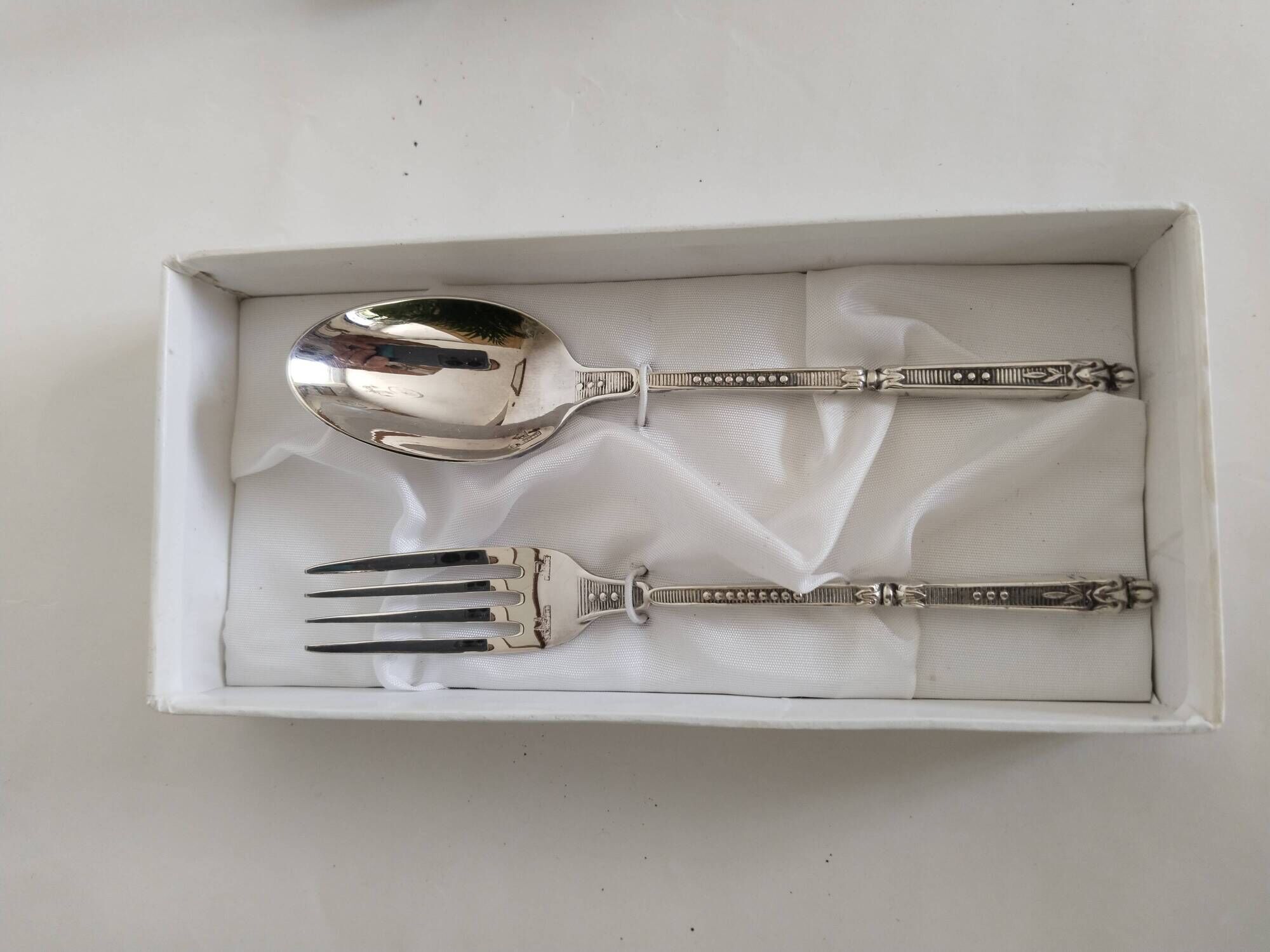 Children's silver cutlery, 1 fork and 1 spoon Saint Médard