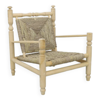 Low Rope Chair in Natural Teak, 1970s