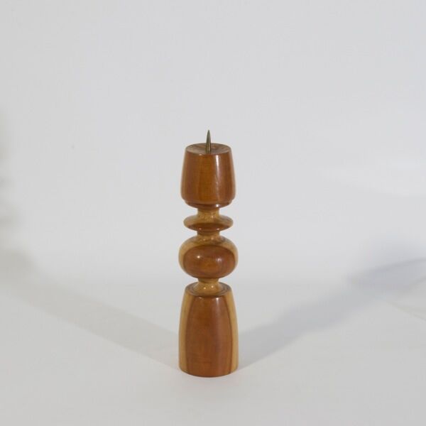 Turned solid wood candle holder and brass