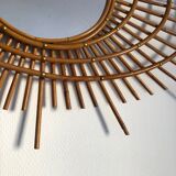 Rattan sun mirror gold plated 84x65cm vintage 1960