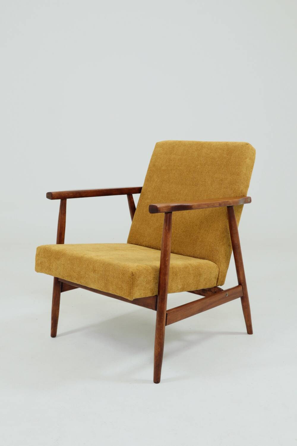 Vintage armchair model, golden yellow fabric, fully refurbished