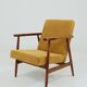 Vintage armchair model, golden yellow fabric, fully refurbished