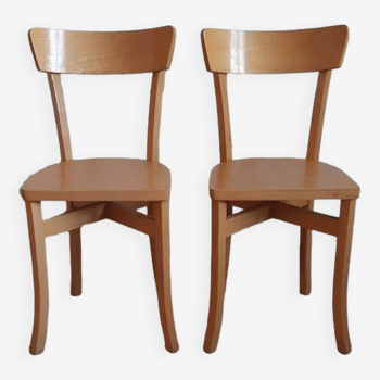 Set of 2 light wood bistro chairs