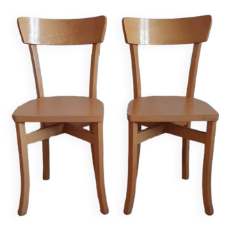 Set of 2 light wood bistro chairs