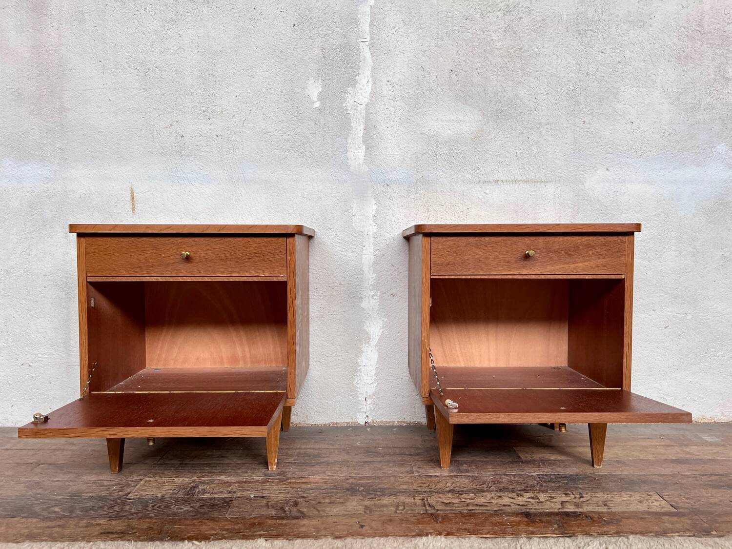 Pair of vintage oak bedside tables, 1960s