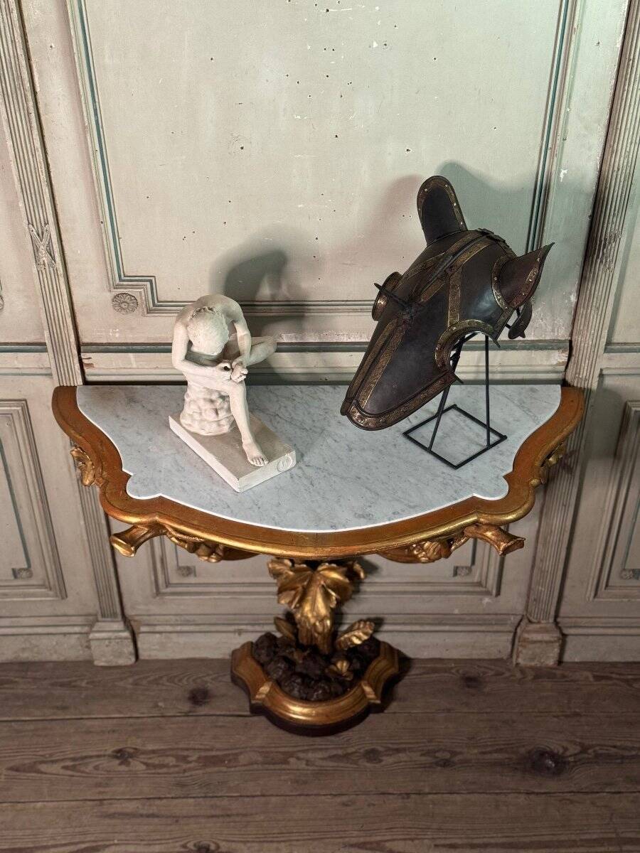 Carved and Gilded Wooden Console Imitating Natural Wood, Italy circa 1880