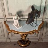 Carved and Gilded Wooden Console Imitating Natural Wood, Italy circa 1880