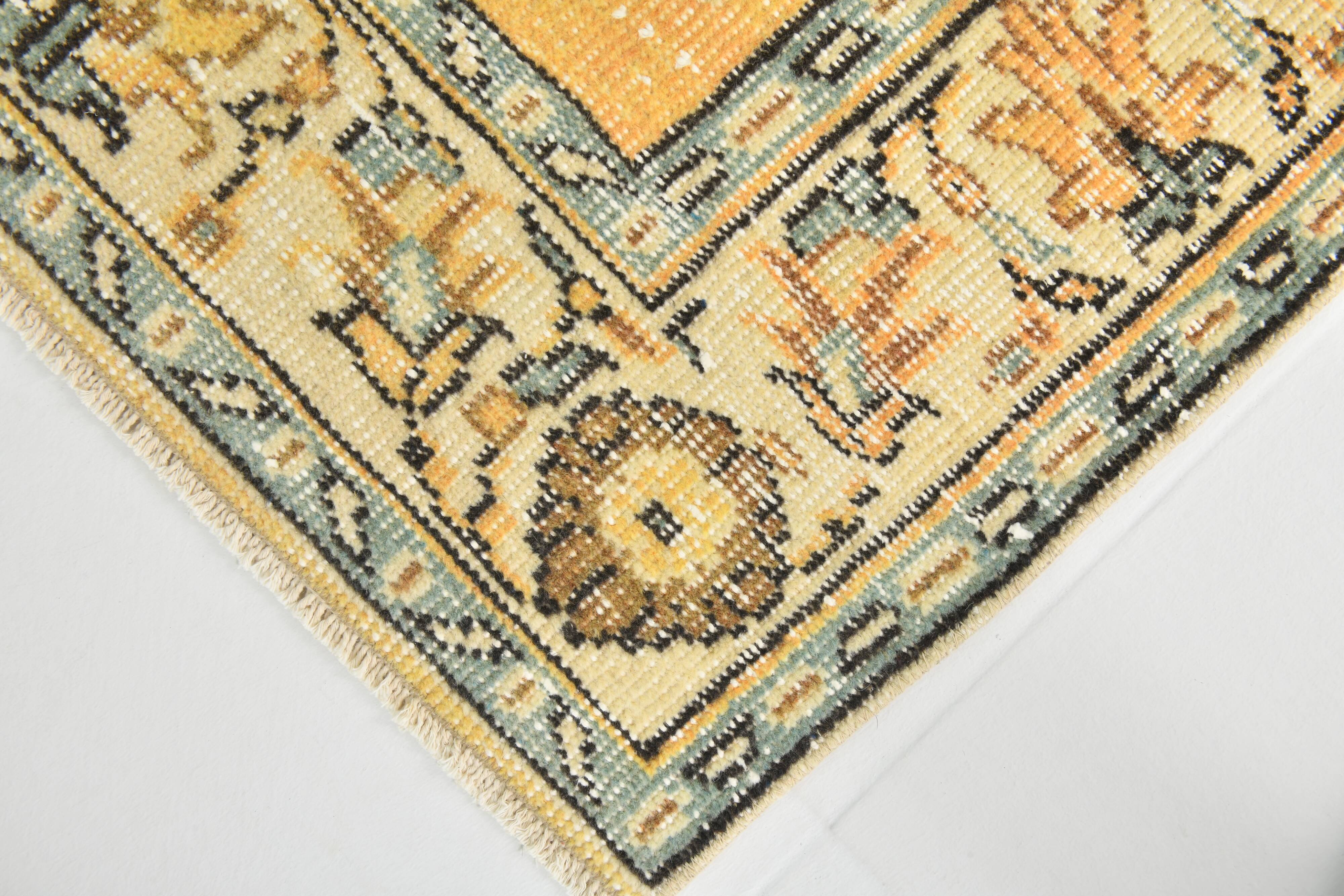 5x9 Vintage Yellow & Green Oriental Turkish Rug, 157x273Cm