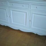 Buffet blanc 3 portes 3 tiroirs blanc satiné en bois massif