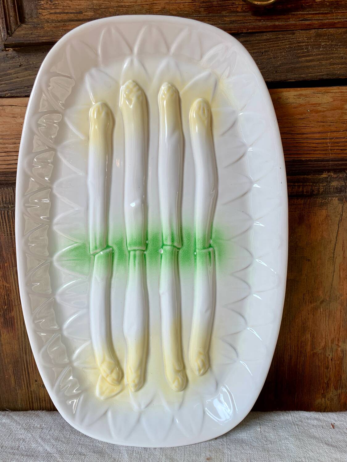 Large vintage asparagus barbotine dish