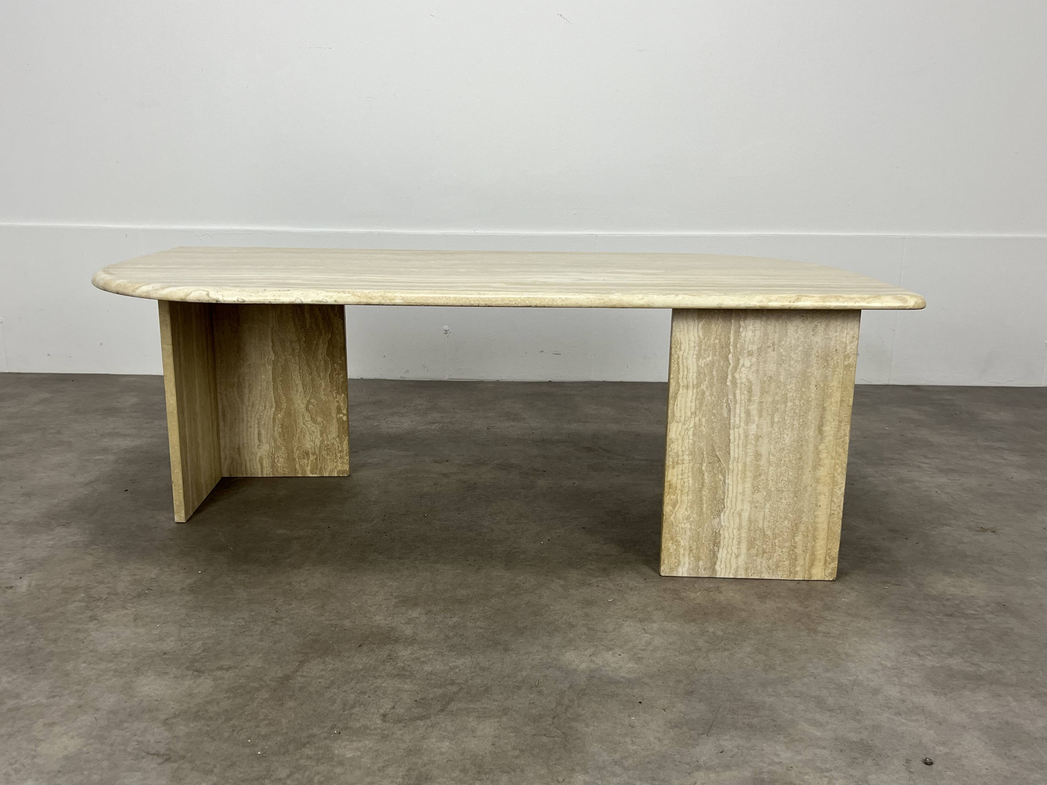 Travertine rectangular coffee table with rounded edges