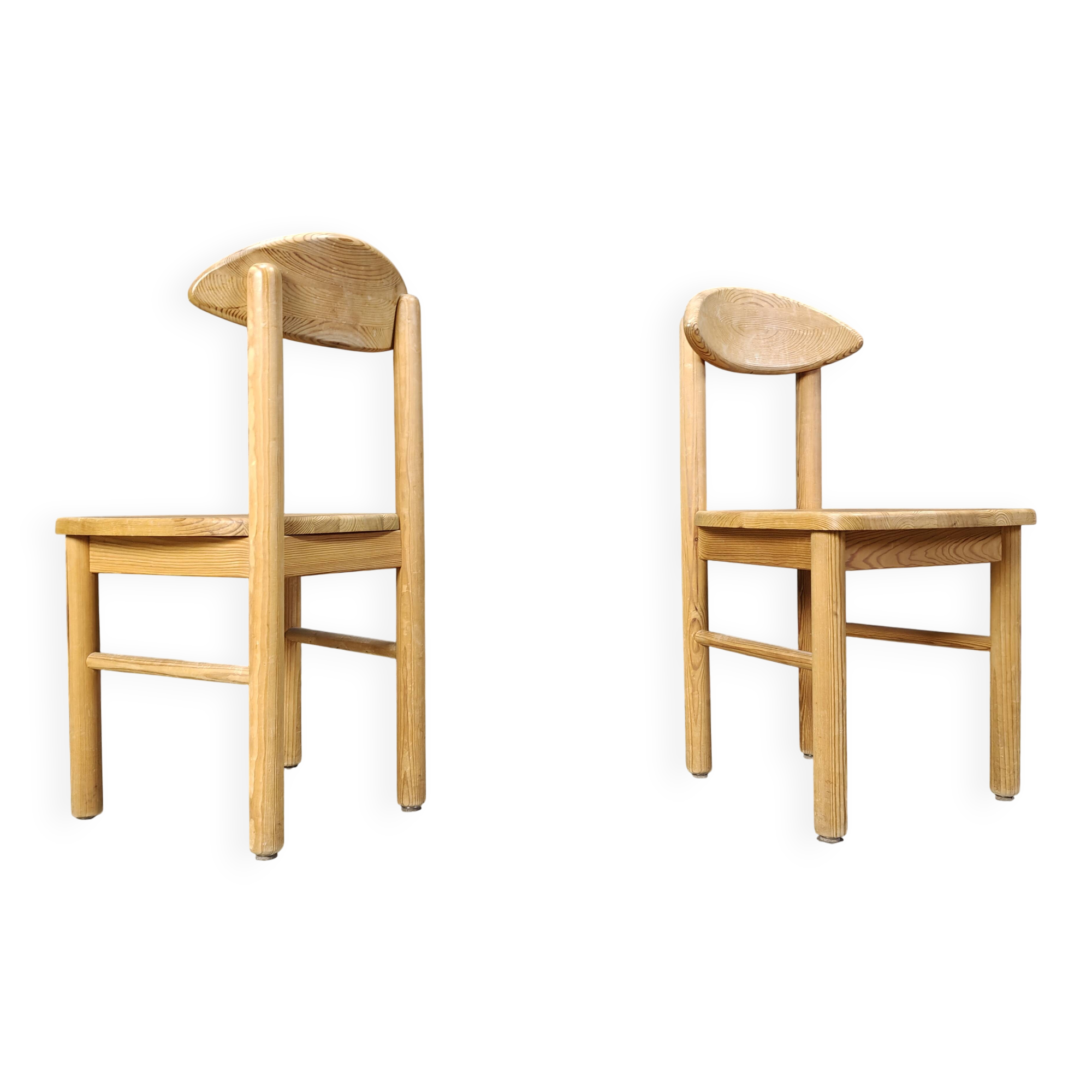 Vintage pine wood dining chairs - 1980s - set of 7