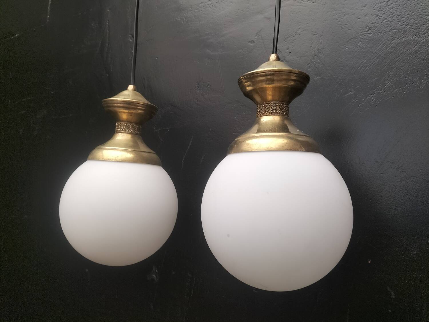 Brass and glass pendant lights
